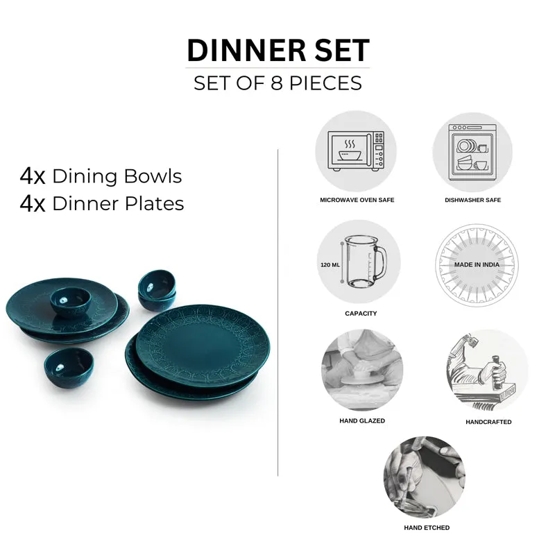 Forest Fern Hand-Etched Microwave Safe Ceramic Dinner Set (120 mL Each) - 8 Piece Set media 6