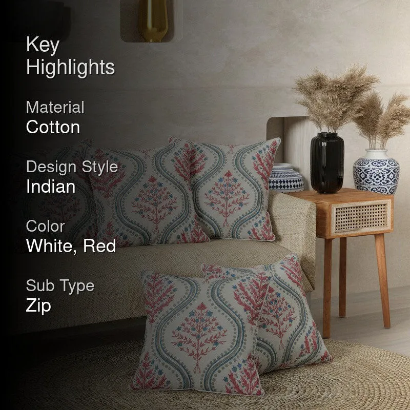 Paisley Motif White & Red Cushion Cover Set - Set Of Five media 2