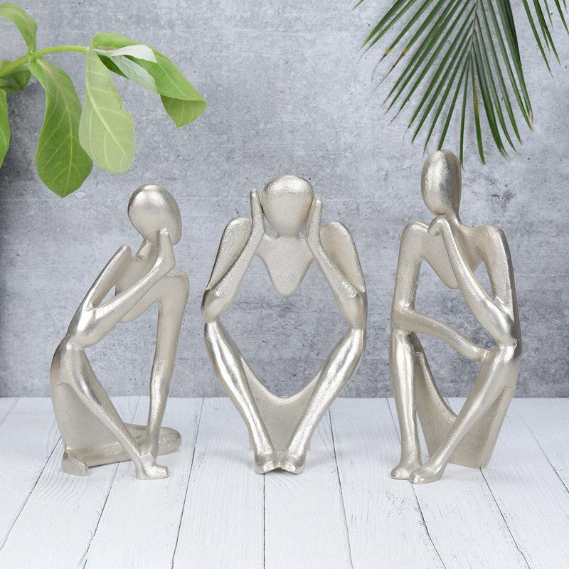 Human Ponder Showpiece (Silver) - Set Of Three