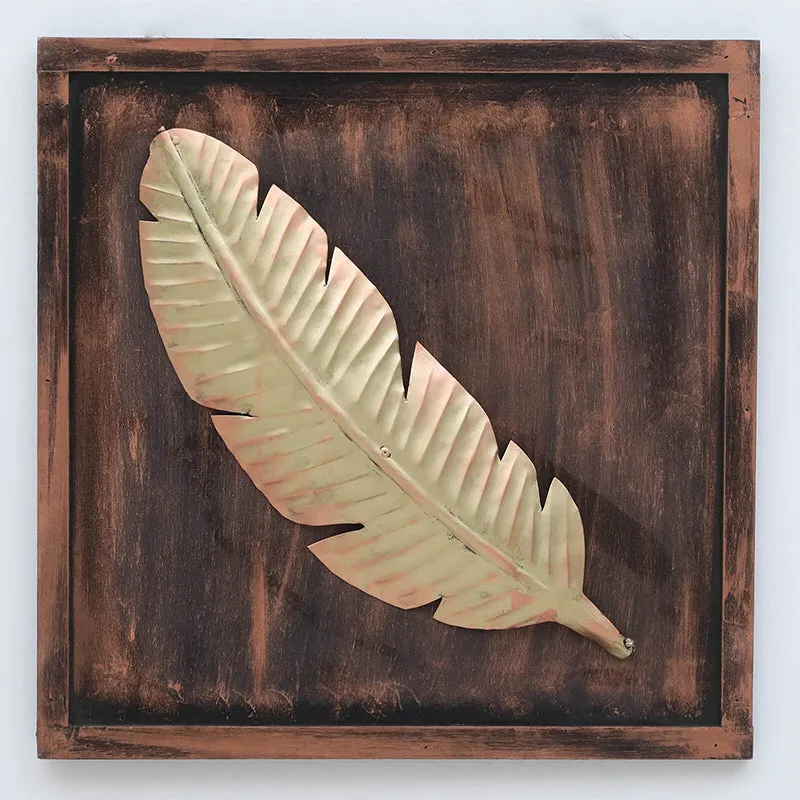 Solitary Feather Iron Wall Accent With Wooden Frame media 3