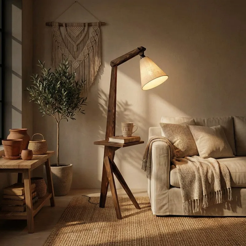 ConicalBeam Wooden Floor Lamp - Brown media 1