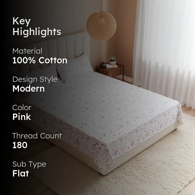 Vishva Floral Cotton Bedsheet (Pink) - 180 TC media 2