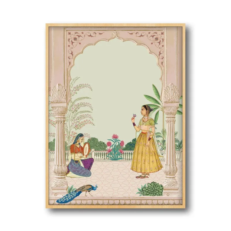 Graceful Sultana Framed Mughal Canvas Archival Canvas Wall Painting - Natural Brown Frame media 5