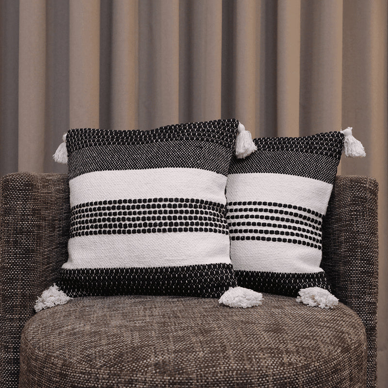 Tuft & Tumble Tufted Cushion Cover (Black & White) - Set Of Two - 18 x 18 Inches
