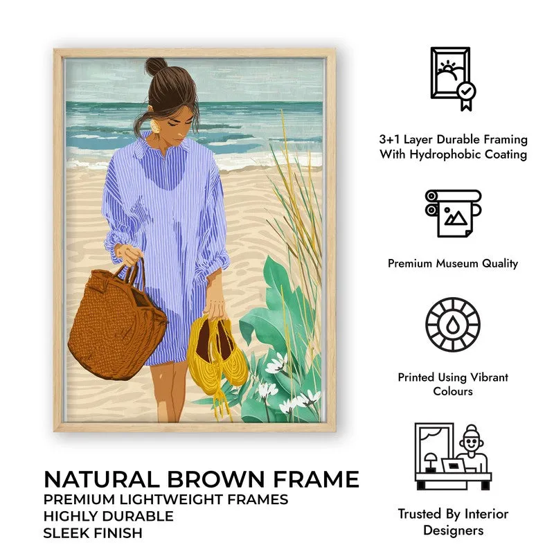 Sandy Shore Canvas Wall Painting - Brown Frame media 10