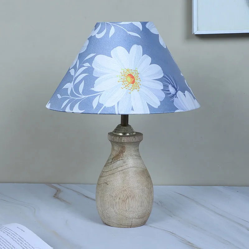 Daisy Blooms Curbe Printed Mango Wood Table Lamp - White,Blue,Brown media 3
