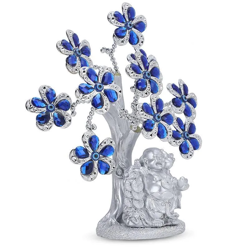 Laughing Buddha Tree Of Life Showpiece - Blue & Silver media 5