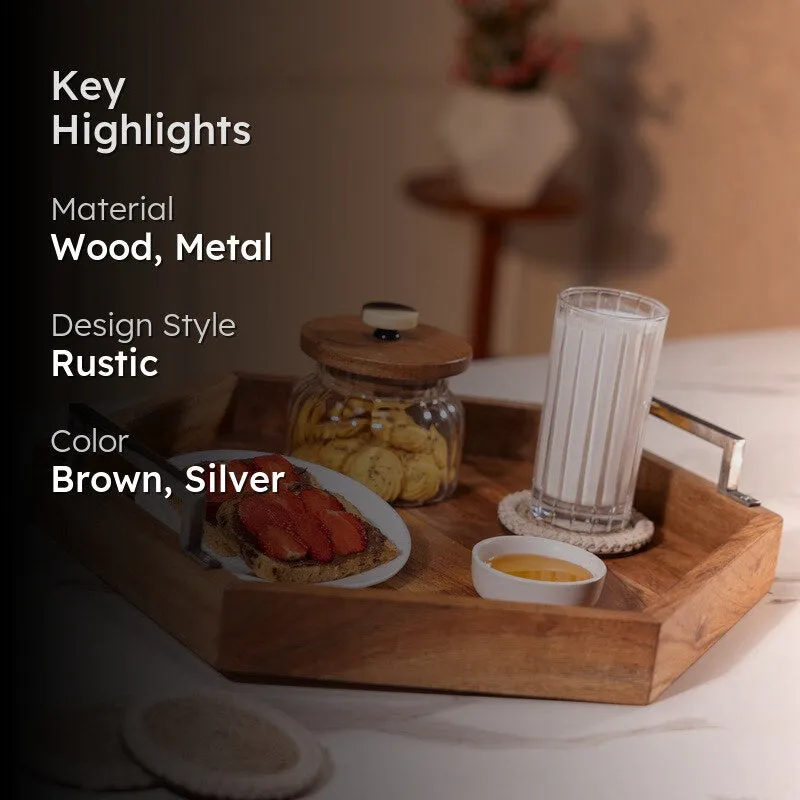 ChefServe Wood Serving Tray - Brown,Silver media 2