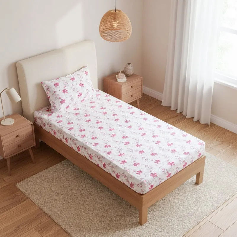 Jumina Floral Printed Cotton Bedsheet (Pink) - 180 TC media 1