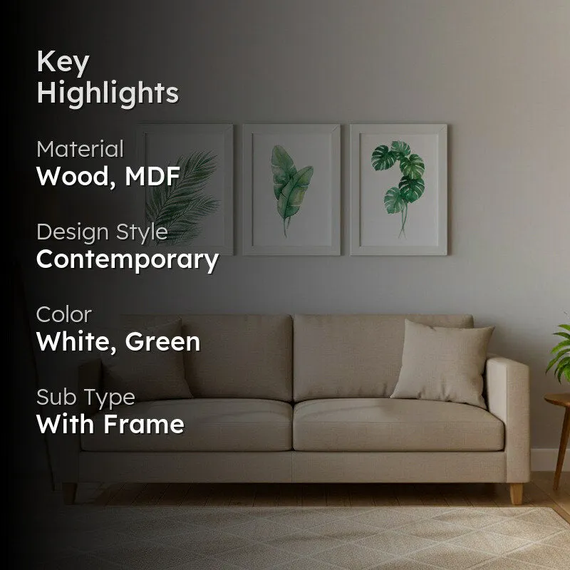 Minimalist Green Botanical Wall Painting With White Frame - Set Of Three media 2