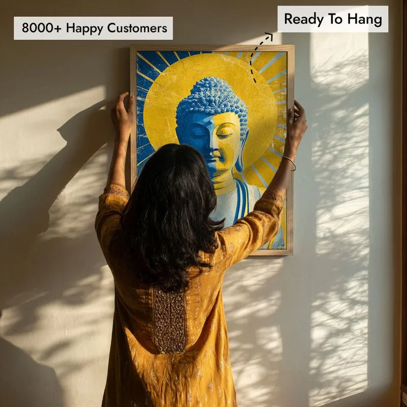 Buddha In Golden Aura I Archival Paper Wall Painting With Brown Frame media 7
