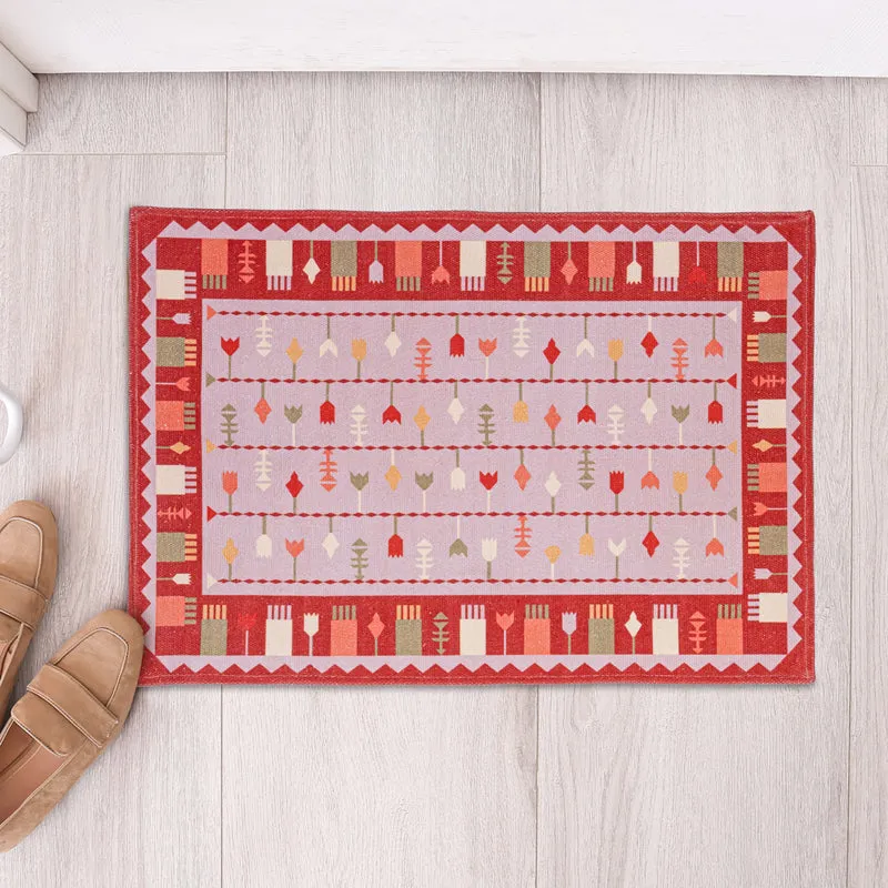 Dralen Cotton Door Mats - Red, Pink media 6