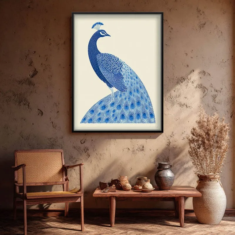 Royal Blue Peacock Canvas Wall Painting With Black Frame media 9