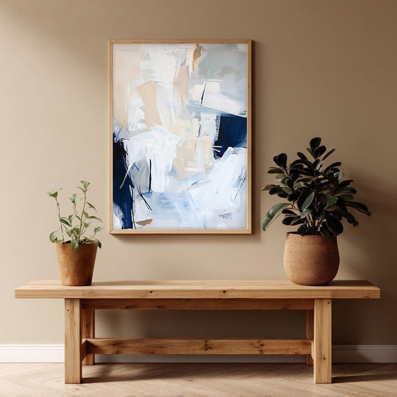 Ultramarine Flux Framed Canvas Archival Canvas Wall Painting - Natural Brown Frame