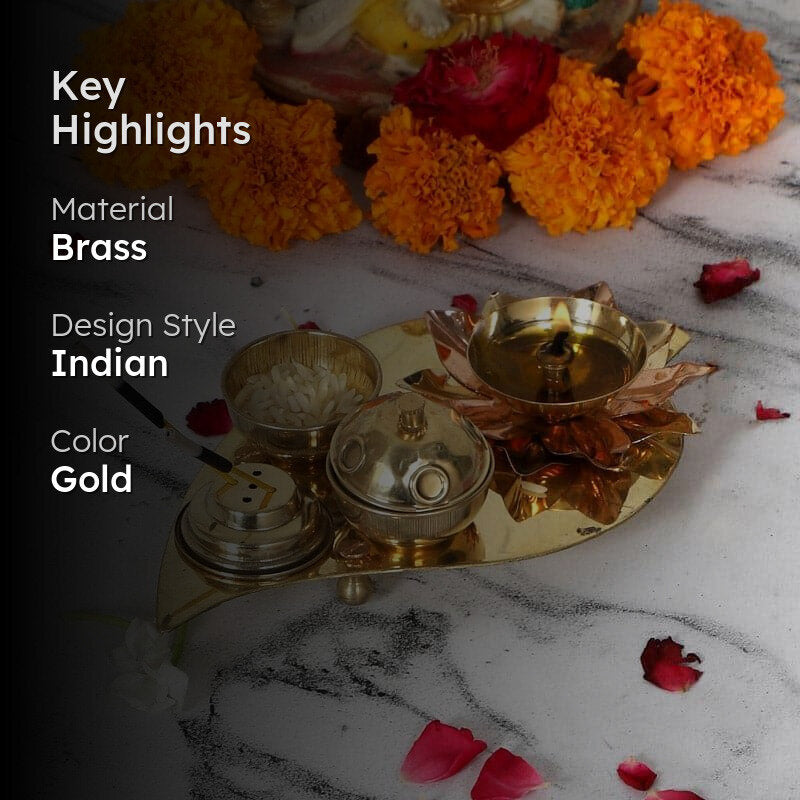 Suhaya Brass Pooja Diya & Thali Set media 2