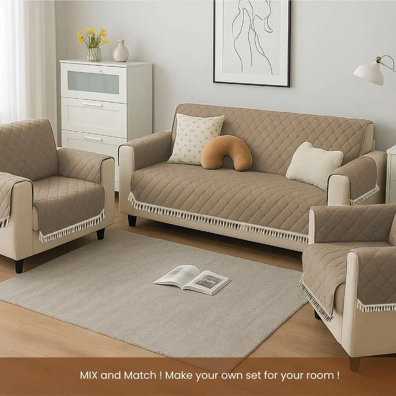 Urban Space Quilted Geometric Cotton Sofa Cover - Brown media 3
