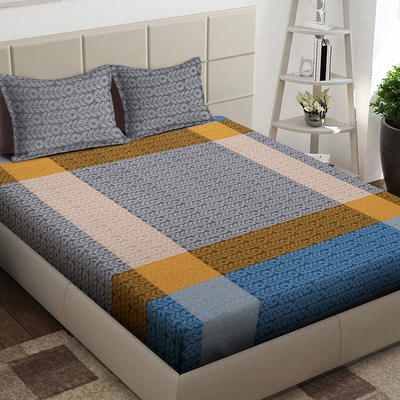 Barred Rhythm Geometric PollyCotton Bedsheet - 130 GSM