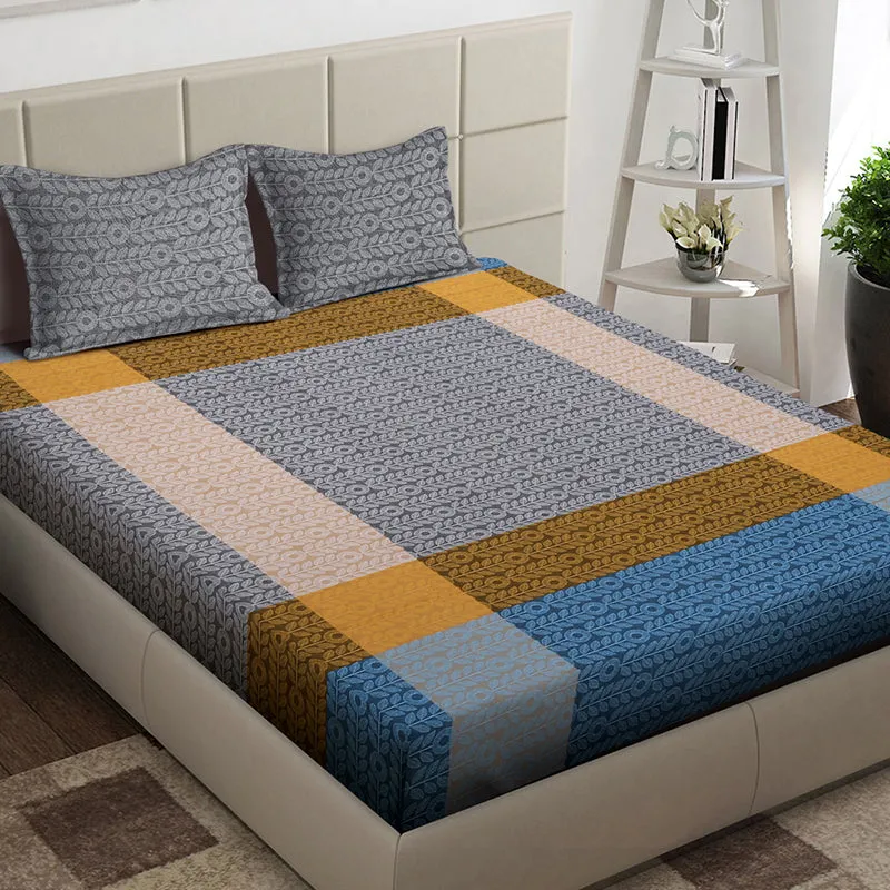 Barred Rhythm Geometric PollyCotton Bedsheet - 130 GSM media 1