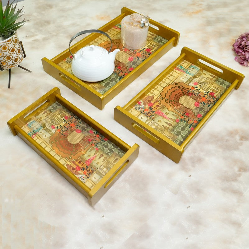Yuvin Wooden Serving Tray - Set Of Three