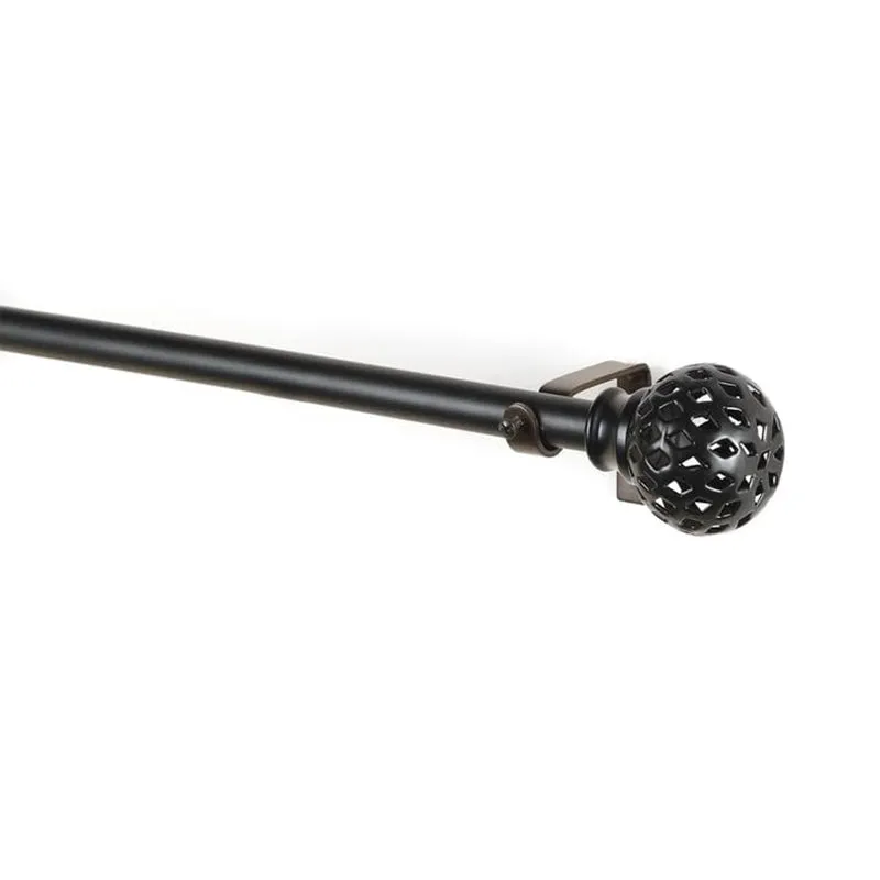 Ornetta Extendable 1" Single Curtain Rods With Round Finial & Brackets (Black) media 4