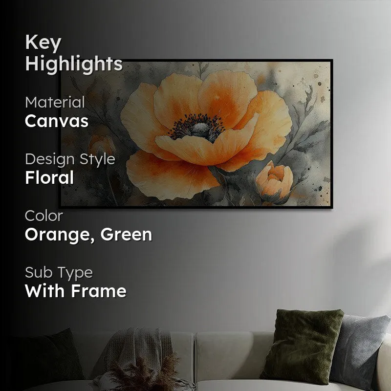 Autumnal Poppies Floral Canvas Wall Painting With Frame - Black media 2