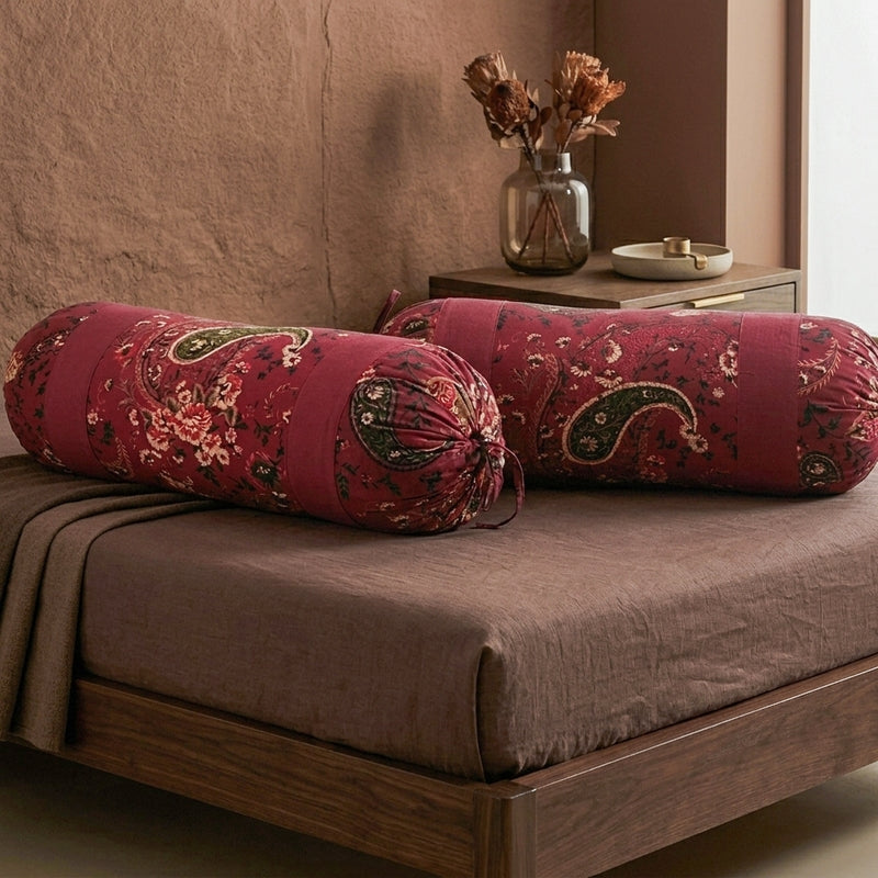 Swayam Maroon Maestro Bolster Cover -Set Of Two media 4