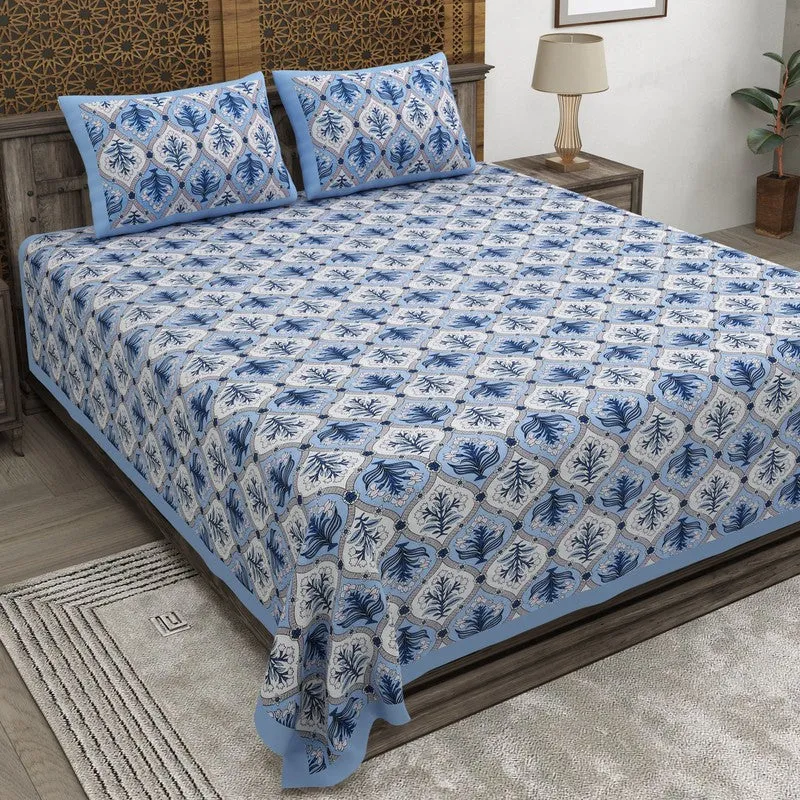 Nesty Cotton Bedsheet (Blue,White) - 240 TC media 1