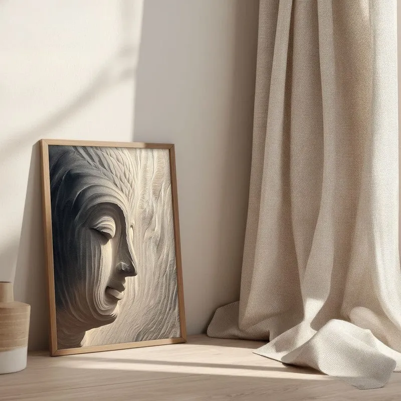 Awakened Buddha Archival Paper Wall Painting With Brown Frame media 3