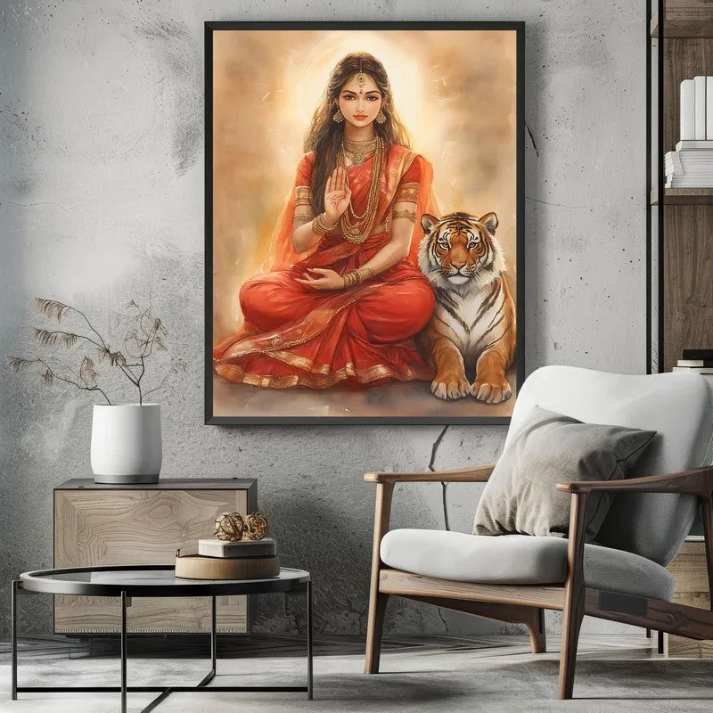 Nrithya Saraswati Spiritual Archival Paper Wall Painting With Frame - Black media 3