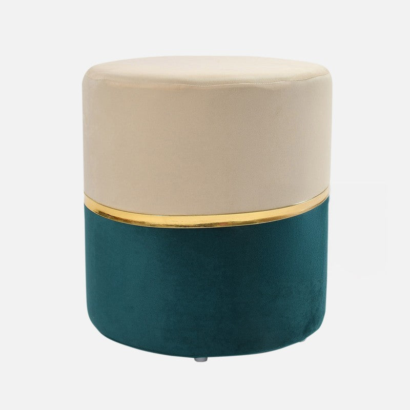 Dualtone Solid Velvet Pouffe - Beige & Teal media 3