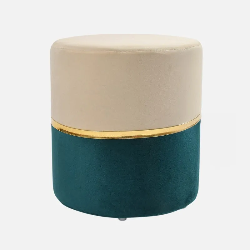 Dualtone Solid Velvet Pouffe - Beige & Teal media 3