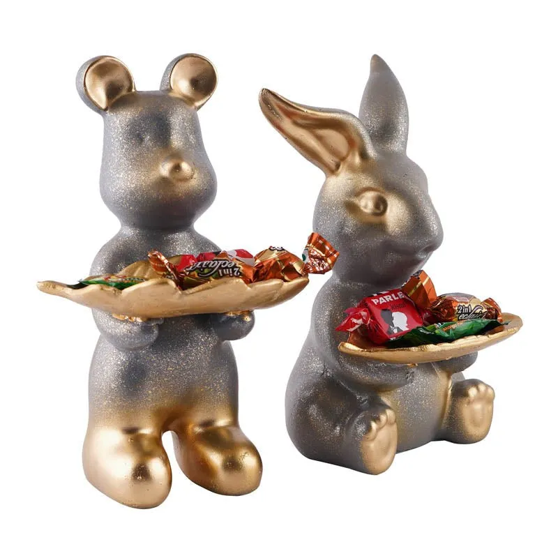 Hop & Squeak Painted Poly Resin Show Piece (Grey) - Set Of Two media 3