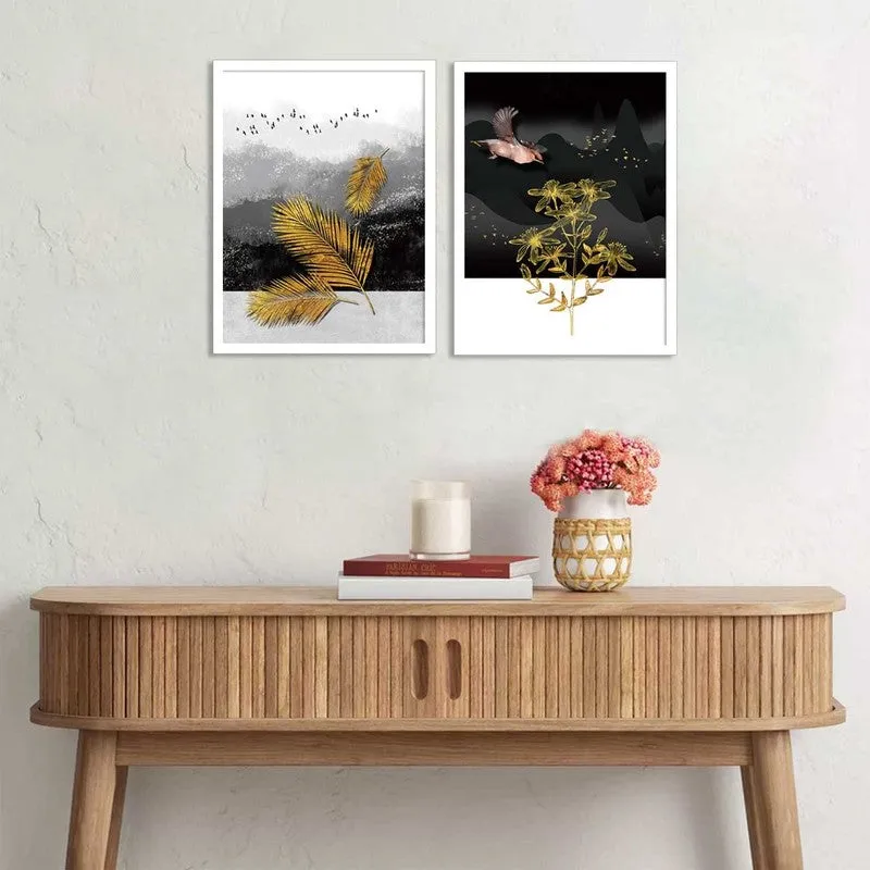 Nature Glide Paper Wall Painting With MDF Frame (White) - Set Of Two media 4