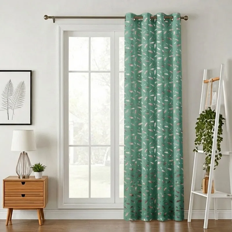 Shimmer Veil Printed Velvet Curtain - Sea Green,Gold media 1