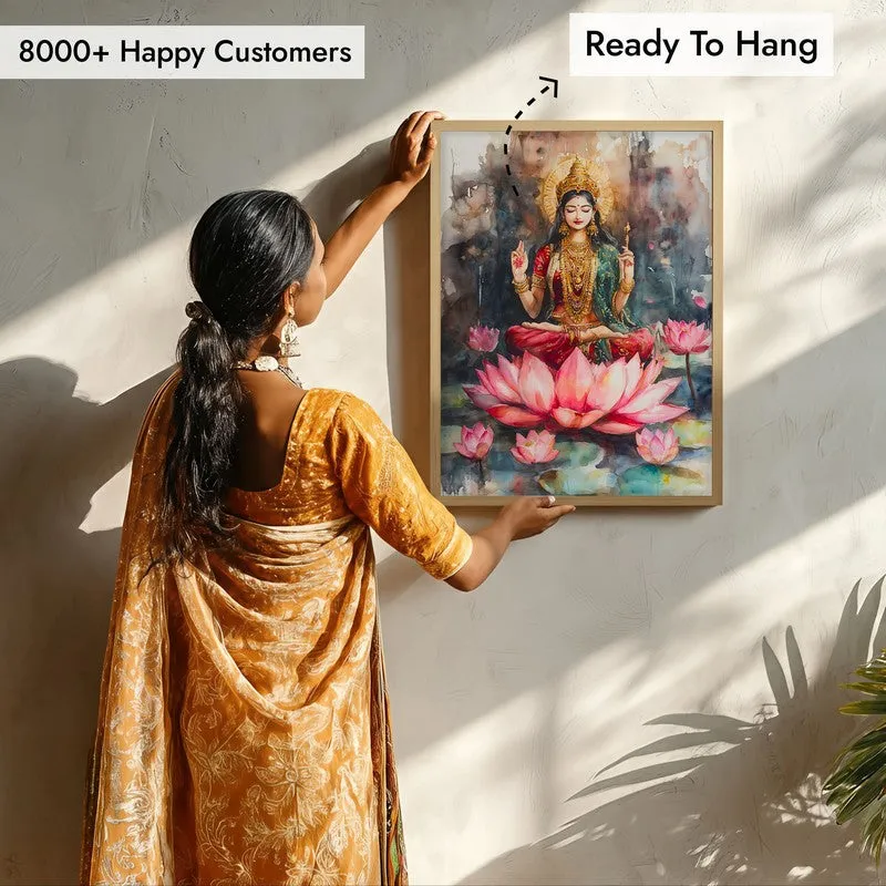Shri Padmavati Spiritual Archival Paper Wall Painting - Natural Brown Frame media 7