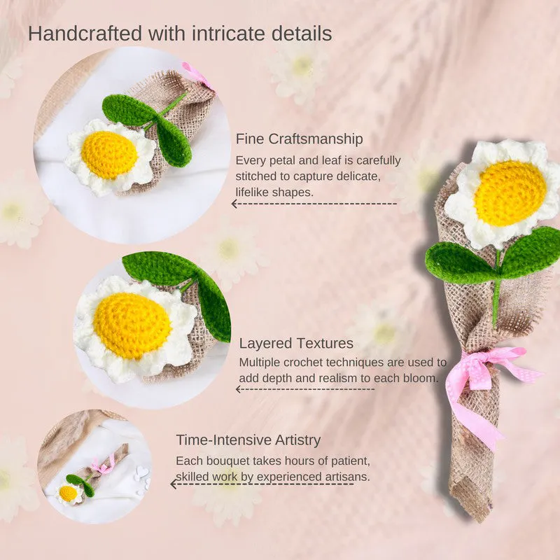 Crochet Handmade Sunflower Bouquet - White media 5