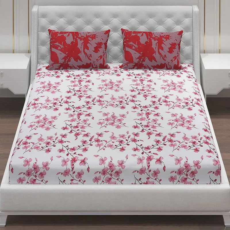 Monte Carlo Floraline Cotton Bedsheet (White,Maroon) - 104 TC media 4