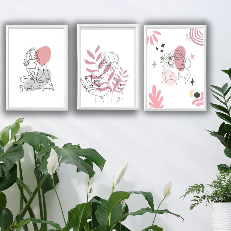 Pink Persona Paper Wall Painting With Frame - White media 5