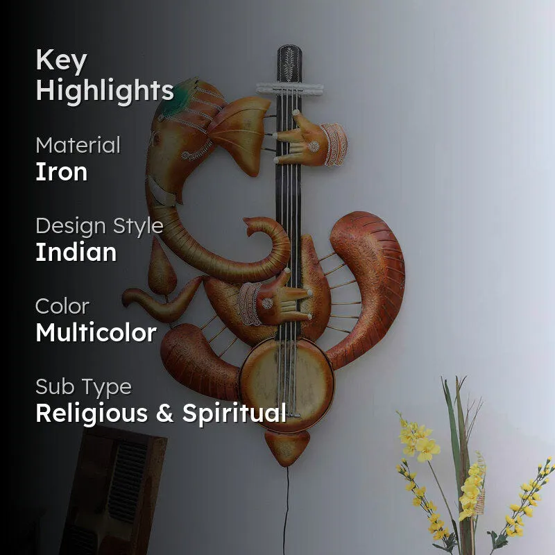 Ganesha with Veena Iron Wall Accent media 2