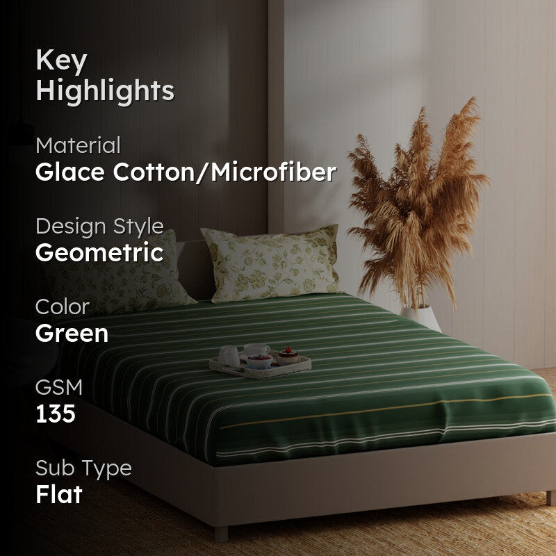 Grida Striped Microfiber Bedsheet (Green) - 135 GSM media 2