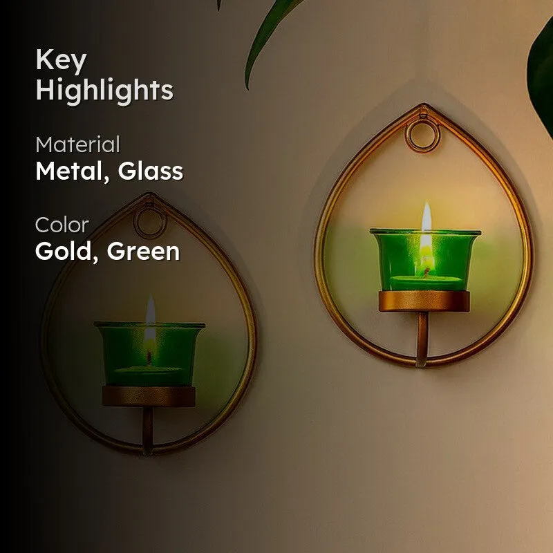 Gold Drip Sconce Candle Holder (Green) - Set Of Two media 2