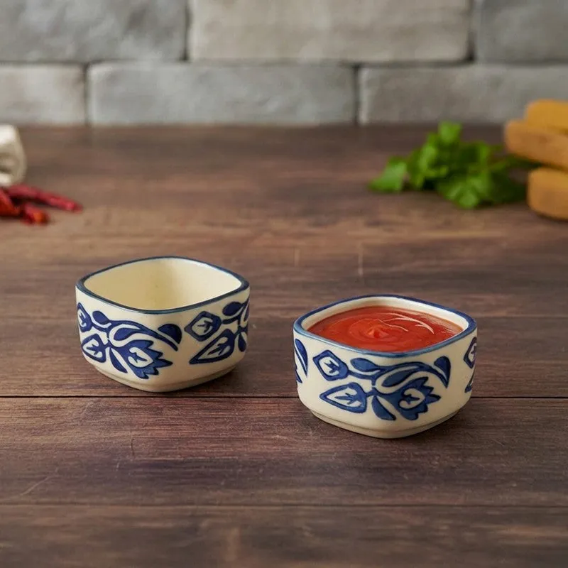 Savorelle Ceramic Dip Bowls (Blue,White ,40 mL Each) - Set Of Two media 1