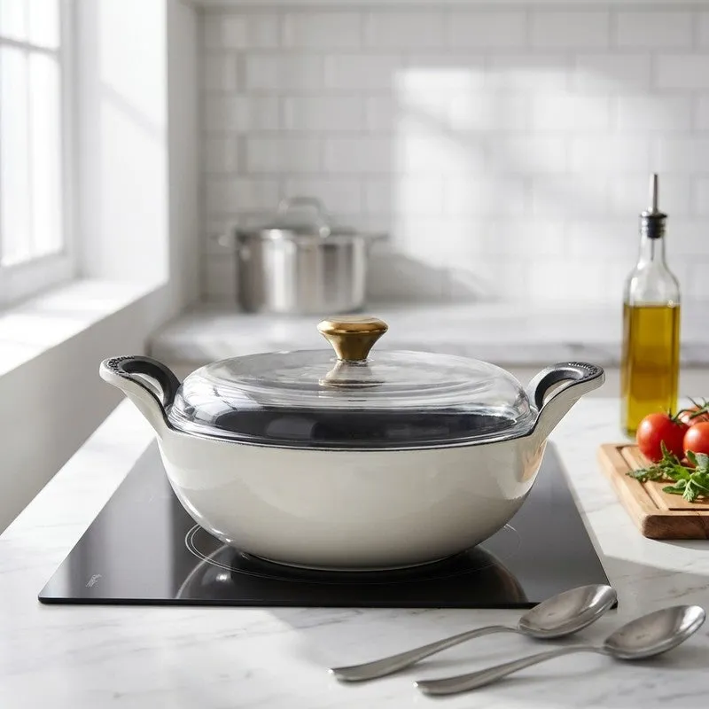 Cumin Co Enamel Cast Iron Kadhai With Lid (3200 mL) - White media 1