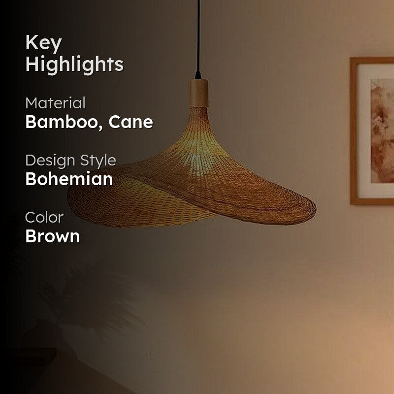 Sunhat Weave Bamboo Cane Ceiling Lamp media 2