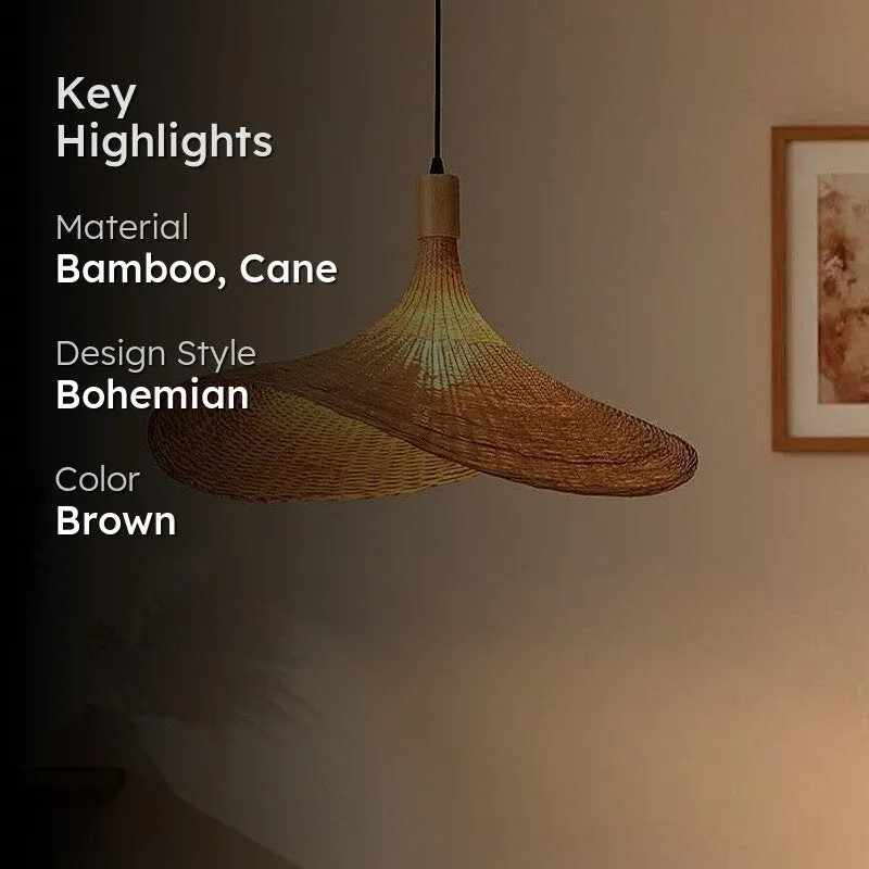 Sunhat Weave Bamboo Cane Ceiling Lamp media 2