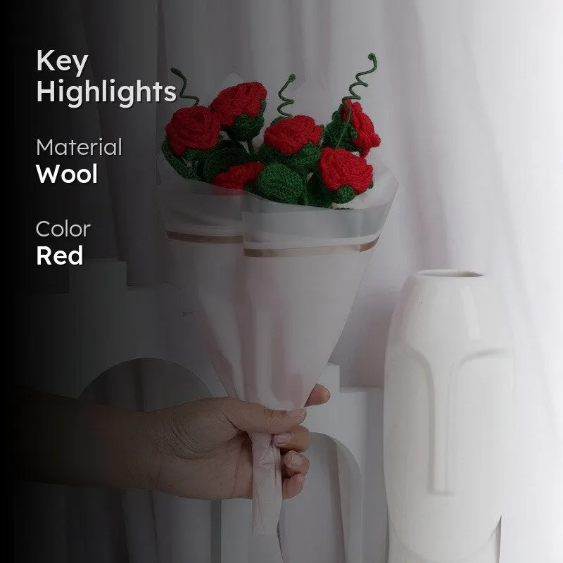 Crochet Handmade Rose Bouquet (Red) - Set Of Six media 2