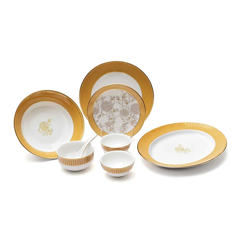 Gilded Iris 24k Gold Brushed Porcelain Dinner Set (Gold) - 33 Piece Set media 4