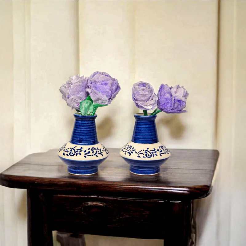 Mitti Azure Ceramic Vase - Set Of Two media 6