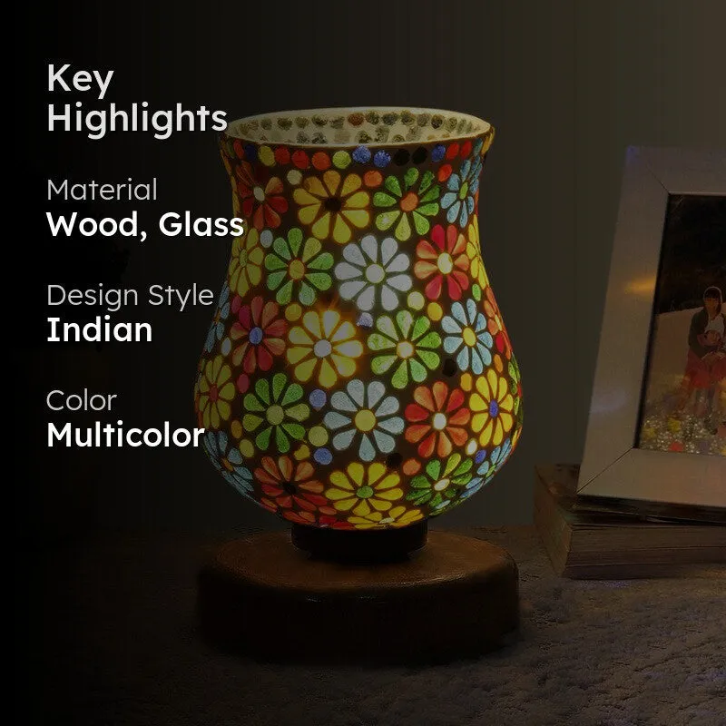 Oryvia Mosaic Glass Table Lamp With Wooden Base - Multicolor media 2
