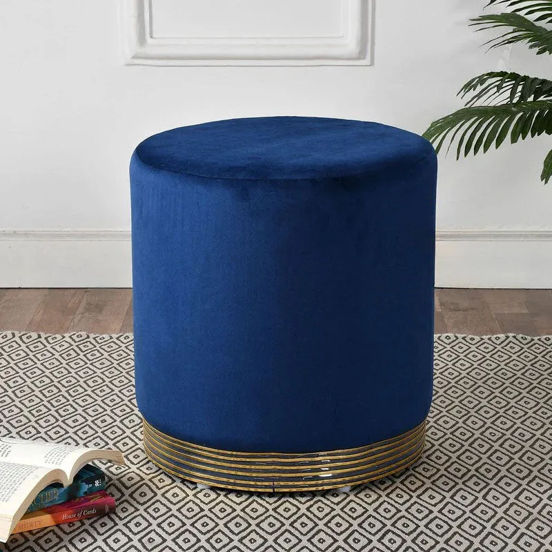 Velour Solid Velvet Pouffe - Dark Blue media 1